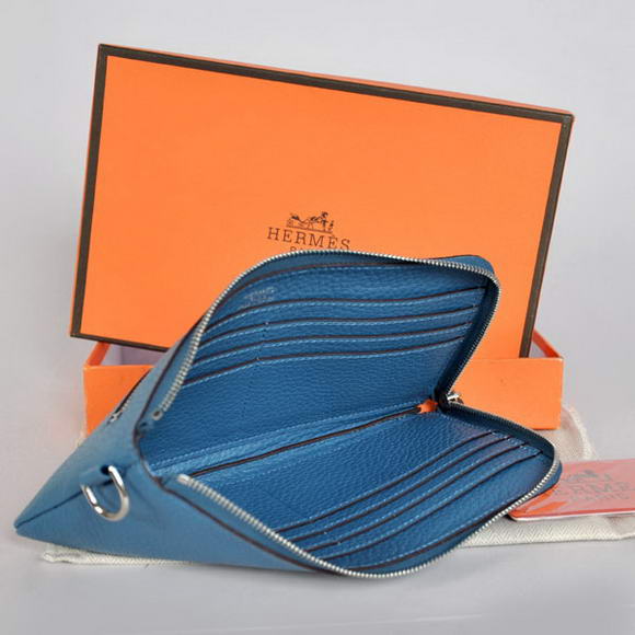 1:1 Quality Hermes Zipper Cards Wallet Togo Leather A908 Blue Replica
